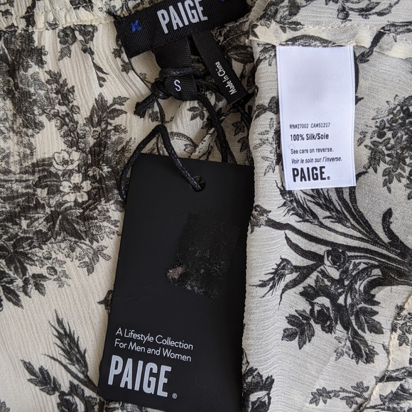 PAIGE Blouse 100% Silk Semi-Sheer Long Sleeves Toile Print Black Parchment S NWT - Picture 16 of 16